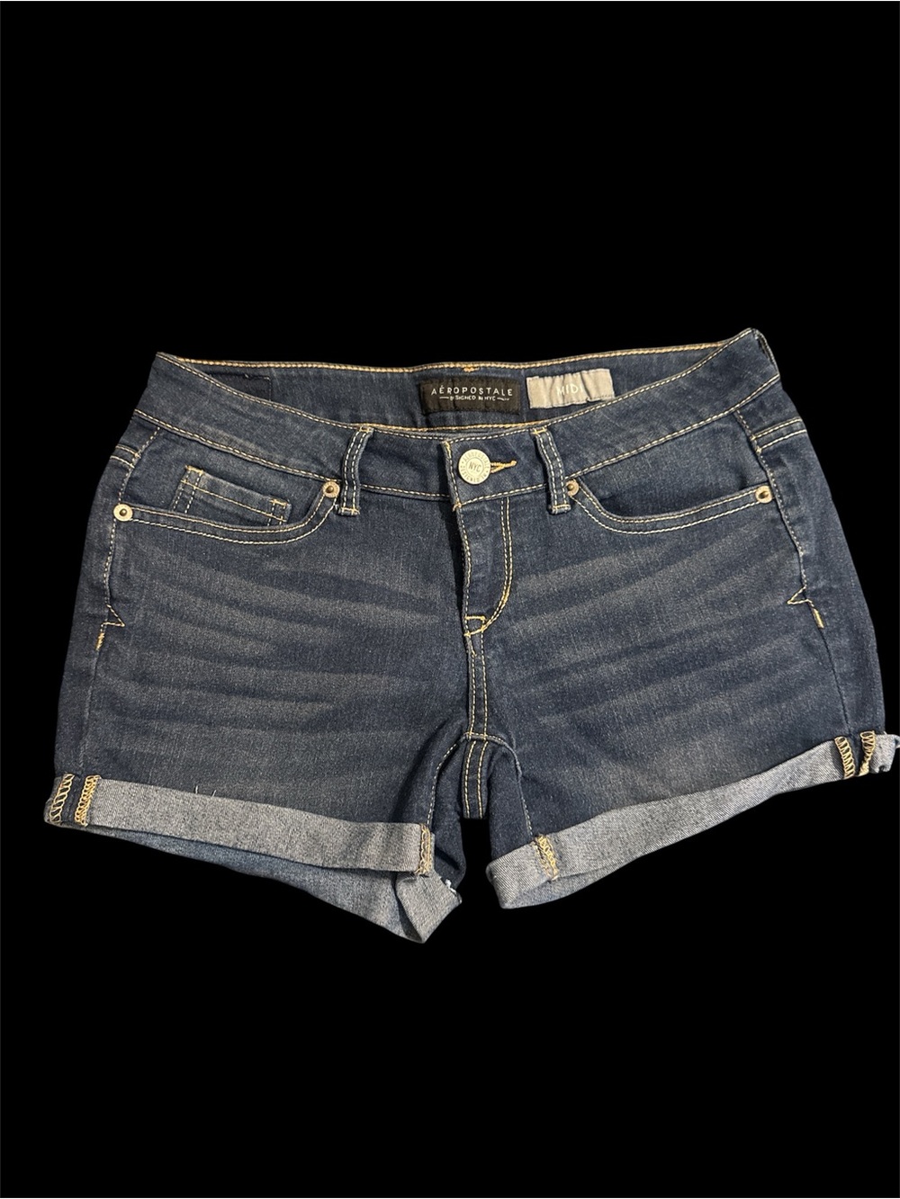 Aeropostale Women's Dark Indigo Rolled Hem Denim Shorts